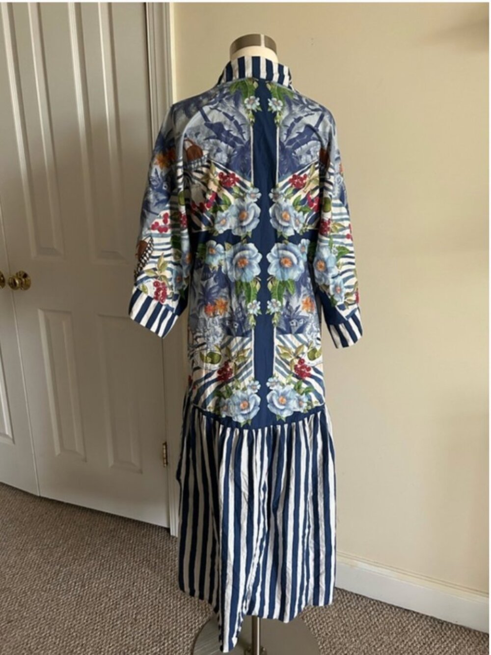 Farm Rio Blue Fresh Table Scarf Organic Cotton Midi Dress size L - Picture 6 of 9